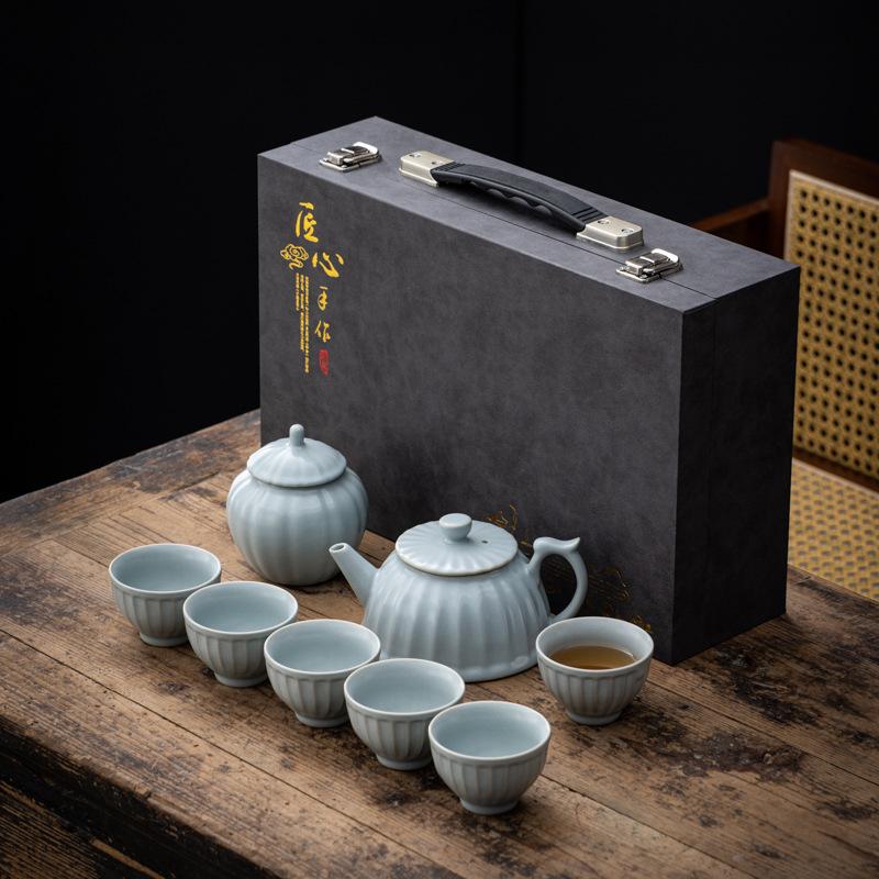 High-end Ru Kiln Kung Fu Tea Set, Open Film Can Be Raised, Household Teapot, Teacup Gift Box Gift