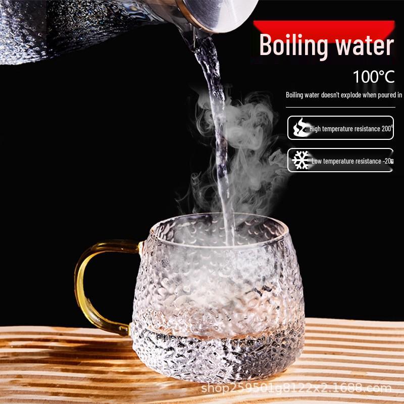 

Hammer Pattern High Borosilicate Glass Cup with Handle & Tea Infuser - Heat-Resistant for Tea or Water Pink Handle Single 460ml