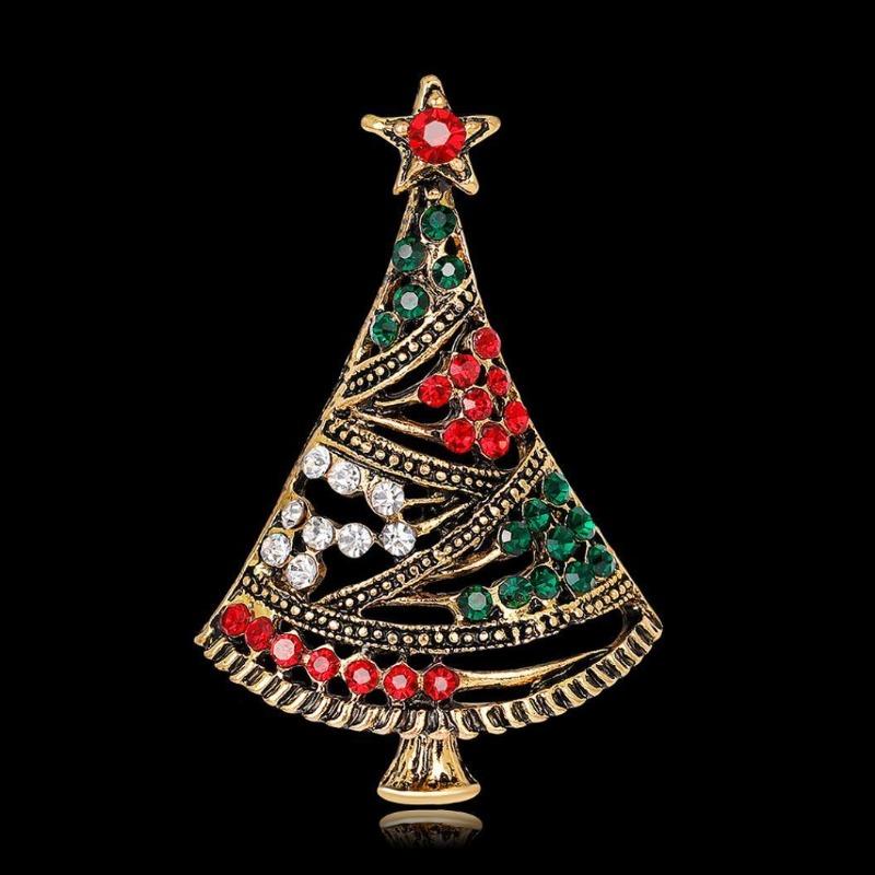 Women Christmas Tree Brooch Pin Multicolor Rhinestone Jewelry Fashion Xmas Gift