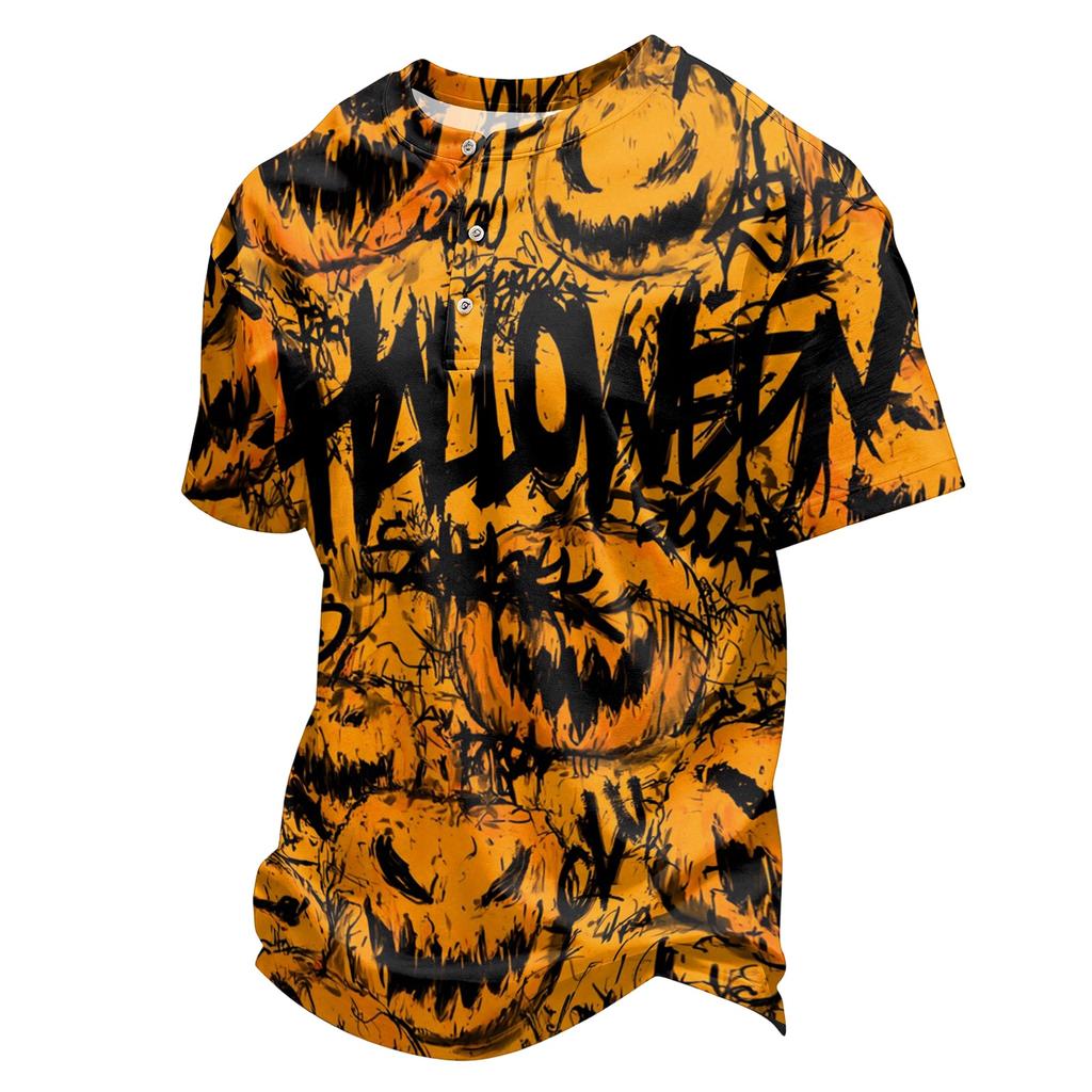 Men's Quick Dry Round Neck Short Sleeve T-Shirt with Halloween Print for Workout and Running
