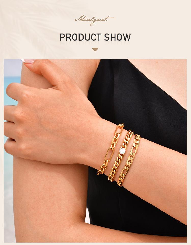 Not Rusty Chain Bracelet for Women, Statement Rhinestone Cubic Zirconia Link, 18k Gold Plated Hand Chain Wristband Jewelry