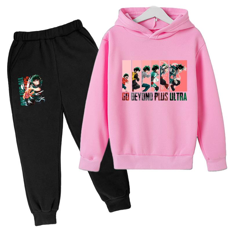 Japanese My Hero Academia Suit Graphic Long Sleeve Hoodies+pant Anime Funny Bakugou Katsuki Harajuku Fashion Sudadera Sweatshirt