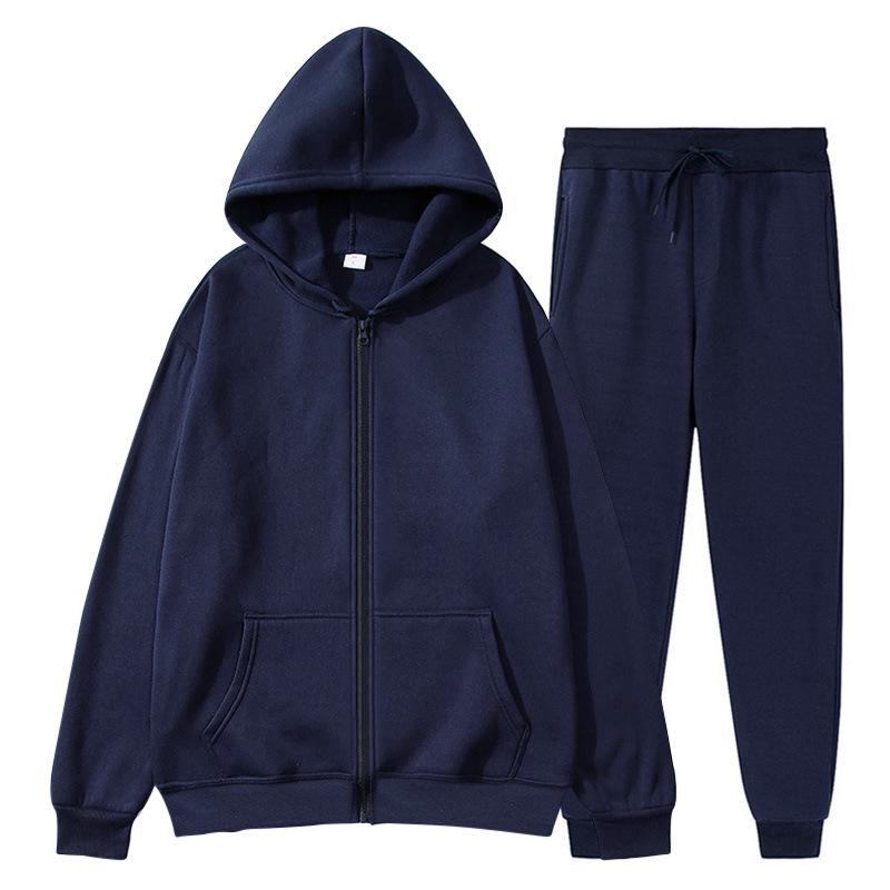Men's Cross-border Autumn Winter Comfort Zip-Up Velvet Hoodie & Jacket Set