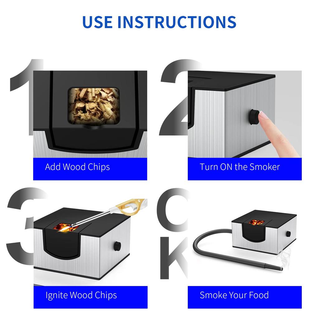 Wancle Smoker Smoking Gun Edible Smoker Portable Smoker for Home or Outdoor BBQ Lid and Wood Chips Not Included Etc. (Silver)