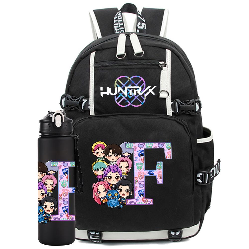 2 Stück/Set 26 Englische Buchstaben K-Pop Aufdruck Rucksack mit 750ml Wasserflasche für Teenager Schüler Mädchen Junge Schultasche Kinder Geschenk Große Kapazität Reisetasche