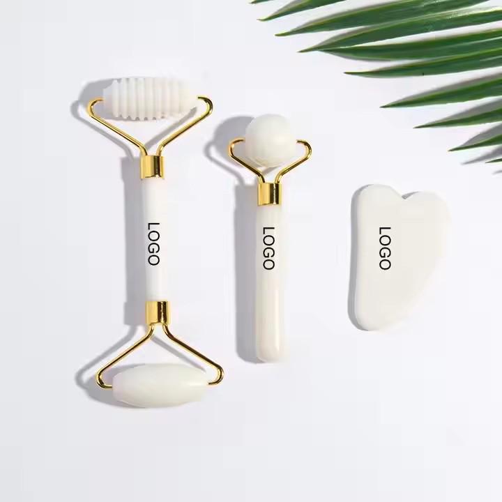 

Набір масажних паличок-роликів для обличчя та очей з натурального білого мармуру