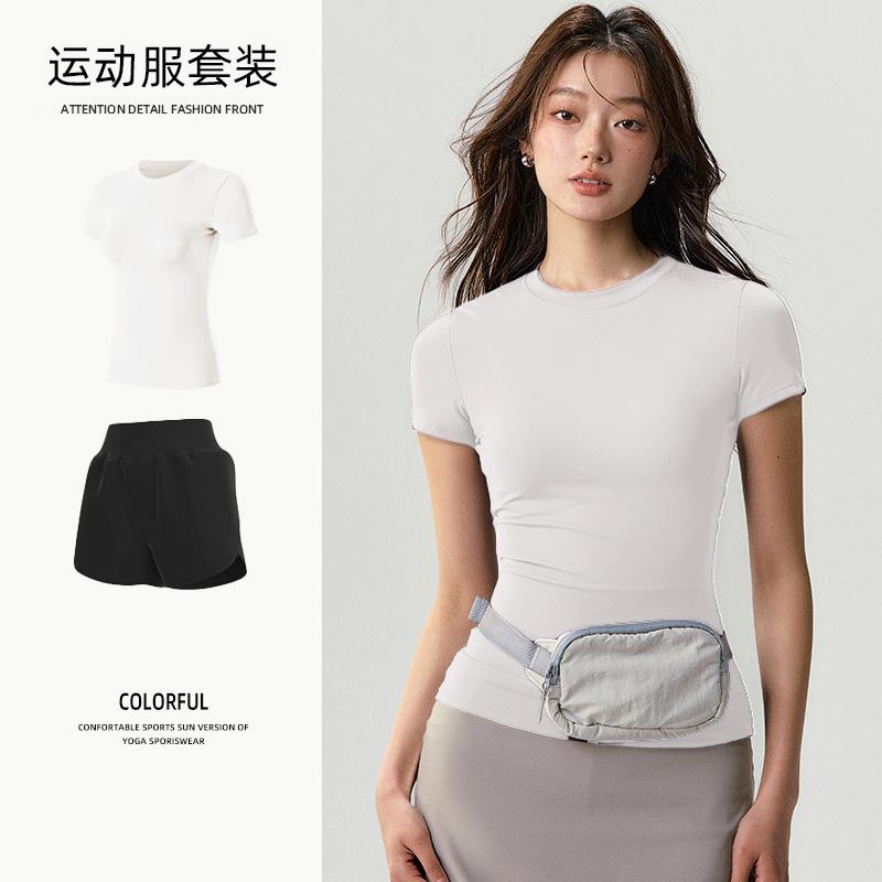 Basic Yoga T-shirt Women's Waist Versatile Fitness Short-sleeved Running Quick-drying Yoga Clothes Tight Top