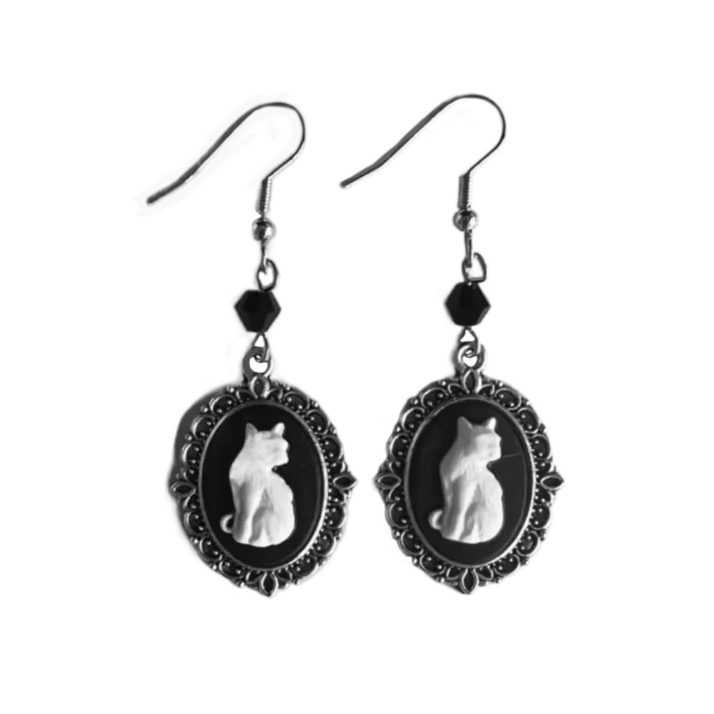 

Серьги-капли с серебристой оправой, готические ювелирные аксессуары, новый узор с белым котом, вечеринка