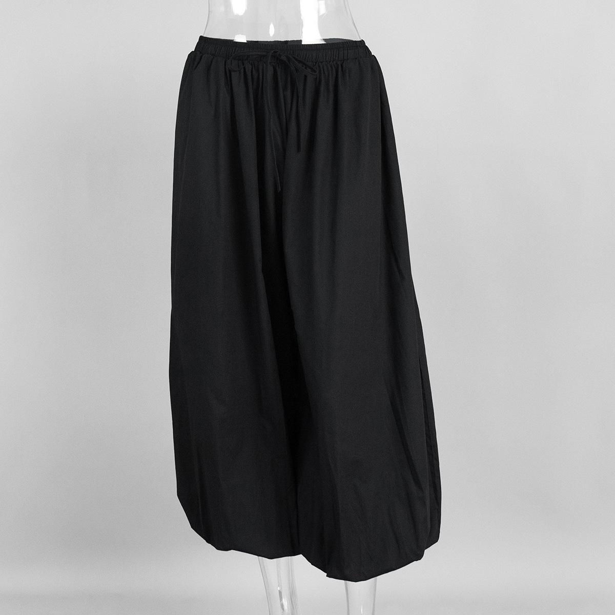 

Cotton Lantern Pants, Street Casual Wide Leg Pants, Loose Summer Clothes L чёрный