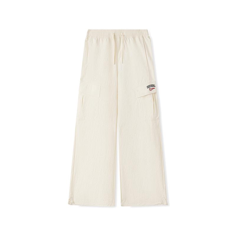 Skechers Knit Long Pants Loose Soft Comfortable Fashion Retro Spliced Knit Sports Pants Women bottoms Pure-White L225W124-01SV S
