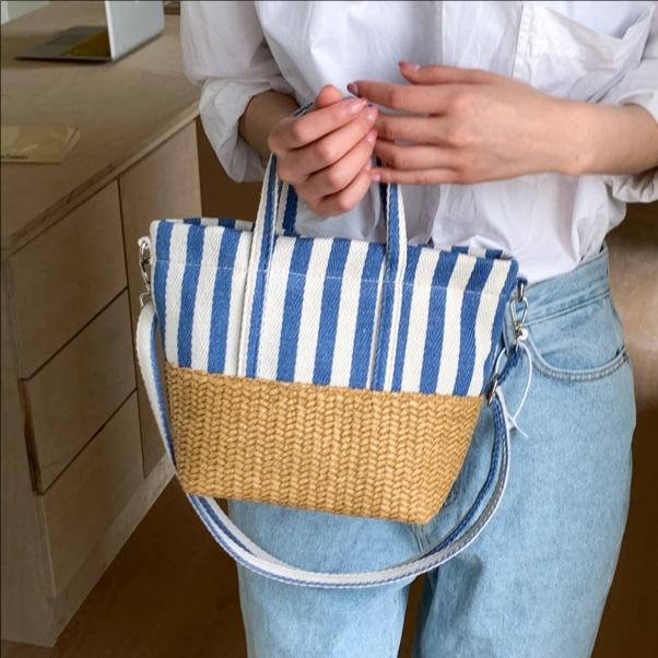 Lässige Tragetasche mit großem Fassungsvermögen, Damenmode, gestreifte Canvas, kontrastfarbig, vielseitige Schulter-Umhängetasche