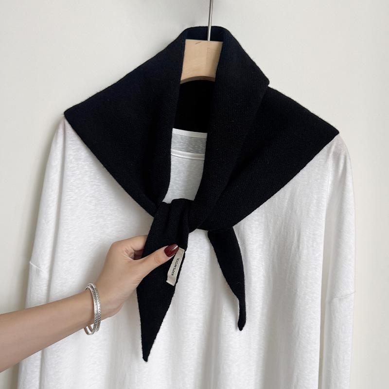 Knitted Scarf Women 100% Wool Winter Warm Scarves Bright Solid Color Design Thickened Shawl Soft Triangle Pashmina Neck  NEW