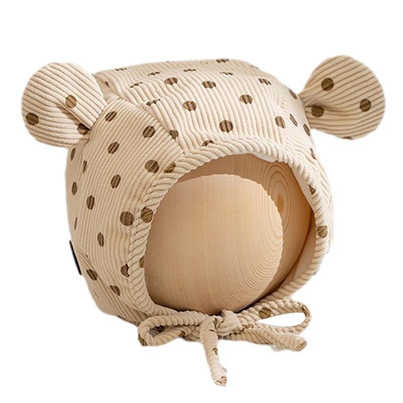 

Soft Corduroy Pullover Caps for Infants, Windproof and Warm Baby Fetal Hat Beathable Dotted Toddlers Bonnet Hats бежевый
