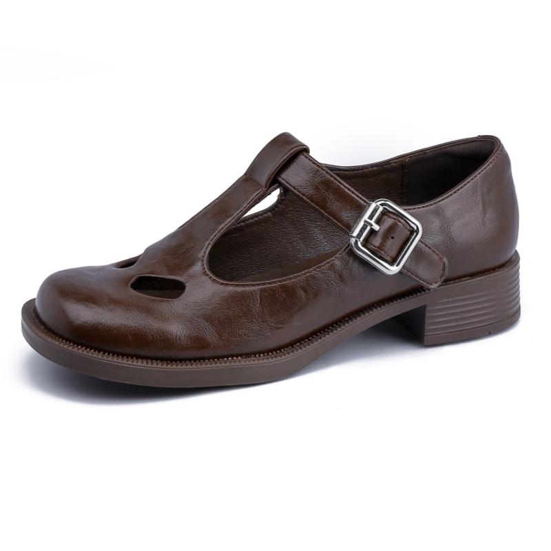 Fashion Fashion Elegant Hollow Out Thick Heel Shoes Spring Female Flat Shoes 2025 Designer Vintage College Style Mary Jane Shoes Women
