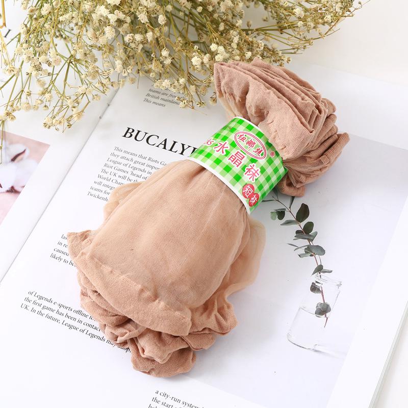 Women s Summer Silk Sheer Socks - Crystal Transparent Flesh-Colored Short Socks One Size