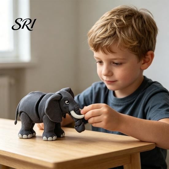 Movable Joints Animal Toy 3D Printed Elephant Figurine Simulated Stress Relief Statue Fidget Home Office Desktop Decoration Ornament
