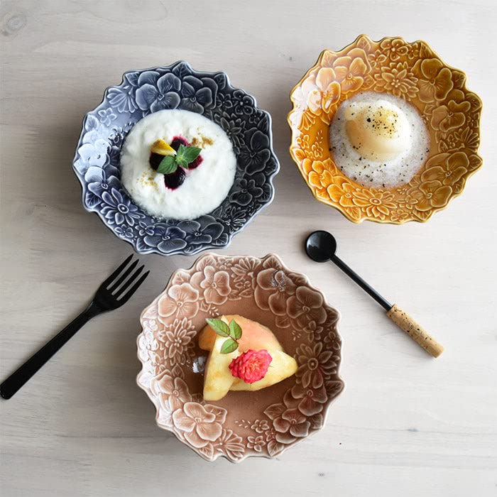 Ceramic Indigo Ruliev Salad Bowl, Rose, Size: Approx. W15.4 D12 H11.6 08436