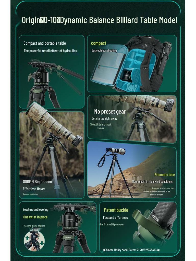 Futu Bao High-End Carbon Fiber Tripod for Photography, Videography, Bird Watching & Moon Shooting