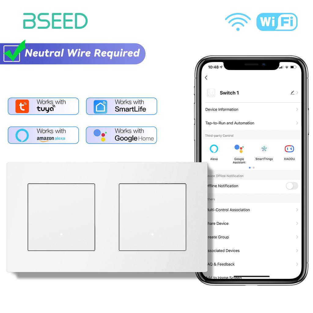 BSEED WIFI Klick-Schalter Wand Smart Klick Licht Kunststoffschalter Gelbe Hintergrundbeleuchtung Kunststoffrahmen EU-Standard Tuya APP Schalter
