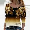 Women Shirt Floral Print Gradient Color All Match Spring Blouse for Daily Wear