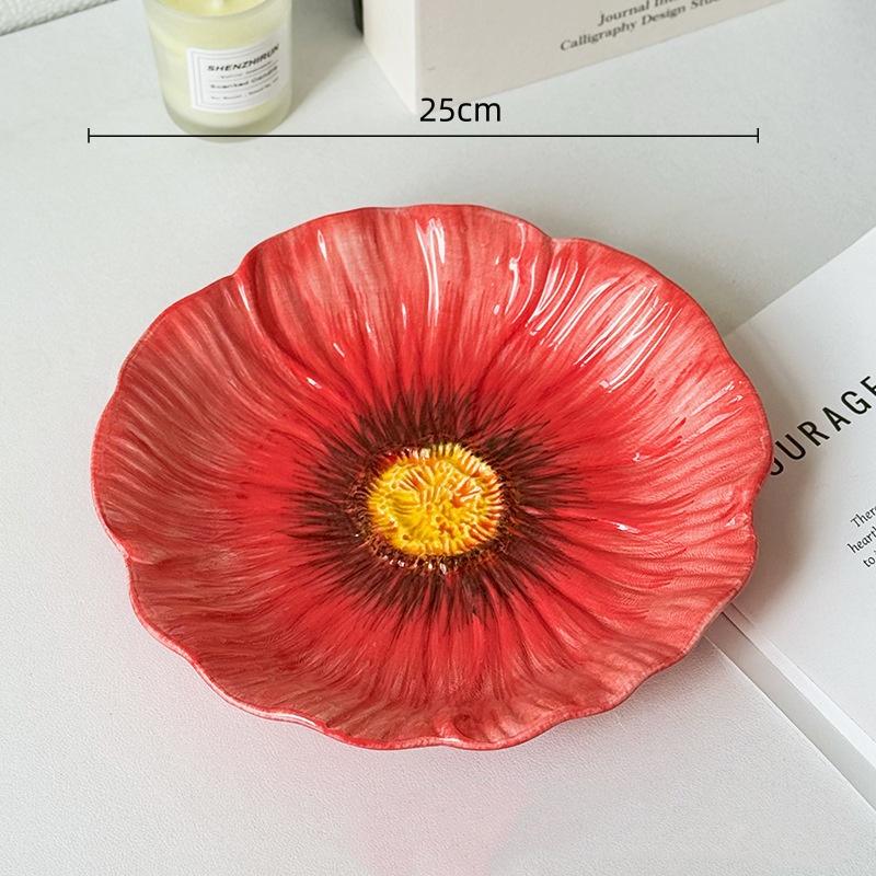 Flower Porcelain Plate Red Flowers Tableware Dining Plate Ceramic Bowl Coffee Cup Mug Household Tableware Set Table Kitchen Tool