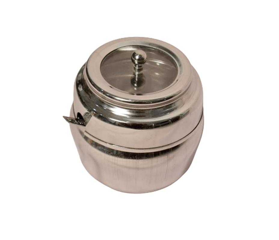 TreegoArt Fashion Stainless Steel C'THRU Elegant Design Ghee Pot Oil Jar For Kitchen Storage Container With Spoon - Pack Of 1 (300 Ml Approx)