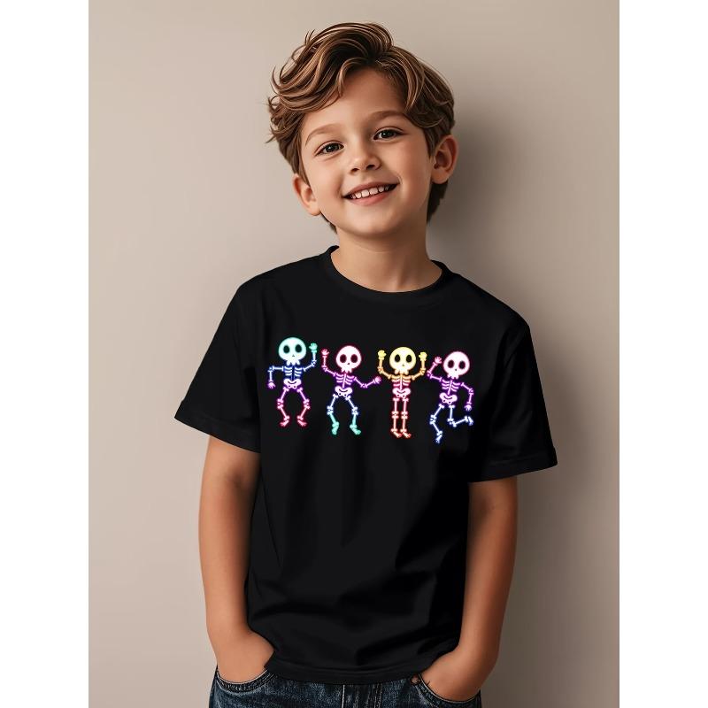 Boys Glow In The Dark Dancing Skeleton Halloween Crewneck Short Sleeve Tee 110 чёрный