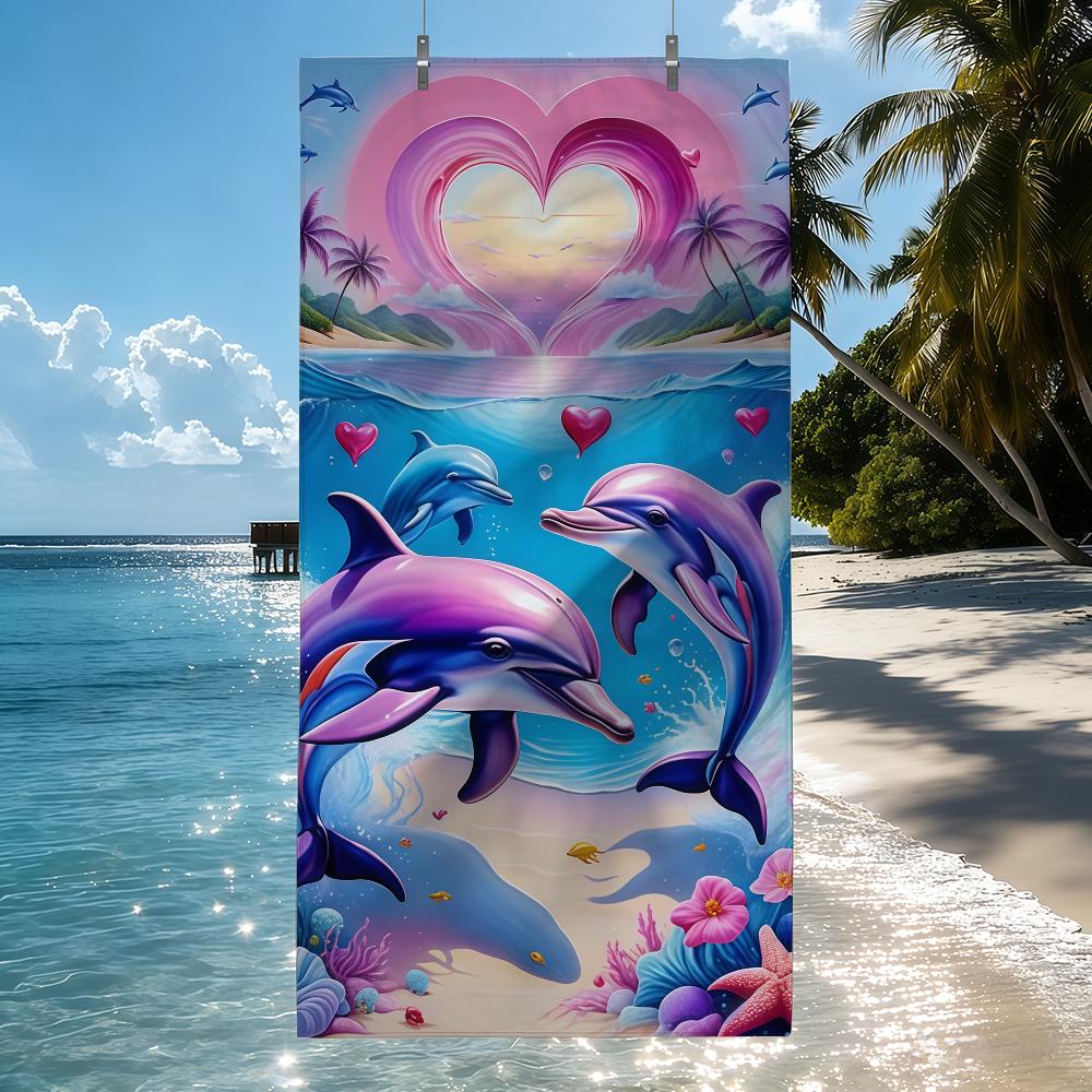 Tropicaler Delfin-Aufdruck LOVER Handtuch Schnelltrocknend Strandhandtücher Sind Geeignet Für Schwimmbäder Camping Yoga Und Das Fitnessstudio