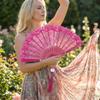 Hot Stamping Chinese Style Fan Flower Carving Handmade Decorative Fan  Performance Props