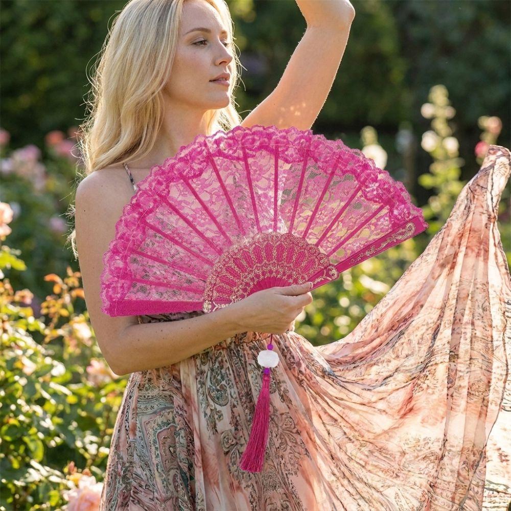 Hot Stamping Chinese Style Fan Flower Carving Handmade Decorative Fan Performance Props