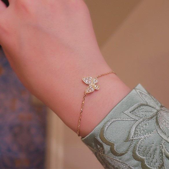Elegant 14K Gold Plated S925 Sterling Silver Butterfly Bracelet with Shiny Zircon