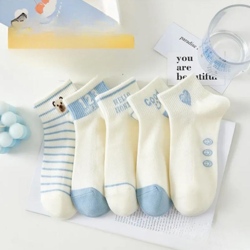 5 Pairs Women Socks Female Hollow Socks Spring and Summer Korean Girls Japanese Cute Ins Tide White Girls Socks