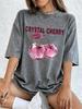 Kreative Kristall Kirsche Baumwolle Gewaschene T-Shirts Damen Sommer Lässig Oversized Tops Bequem Weich Used Rundhals Streetwear