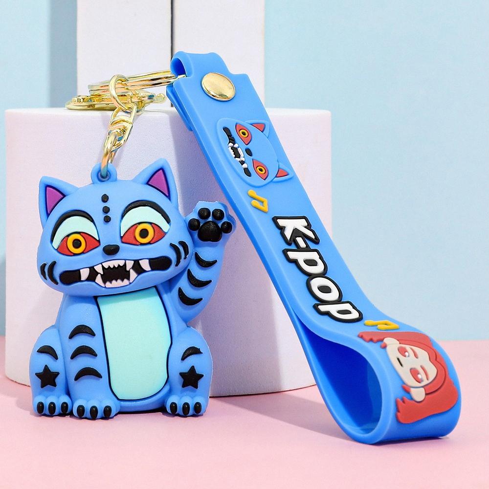 New KPOP Demon Team Keychain, Tiger Character PVC Figure Keychain, Cute Harajuku Style Key Ring for Kids & Fans Halloween