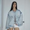 Women's Retro Collarless Raw Edge Oversized Denim Jacket