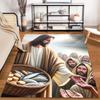 Biblical Scene with Bread and Fish Rug Non-slip Rug Suitable for Living Room and Bedroom Sofas.