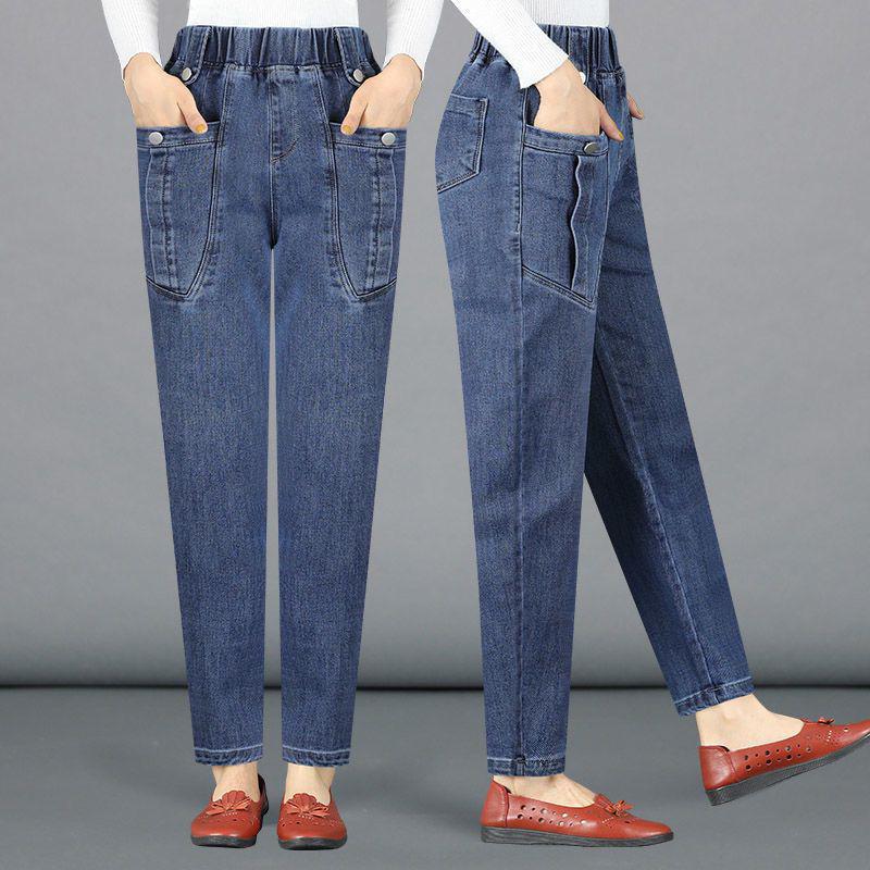 

2026 New Women s High Waist Mom Jeans - Spring/Summer Slimming Harem Carrot Pants for Middle-Aged - Cropped Straight Leg M fits 85-100 lbs