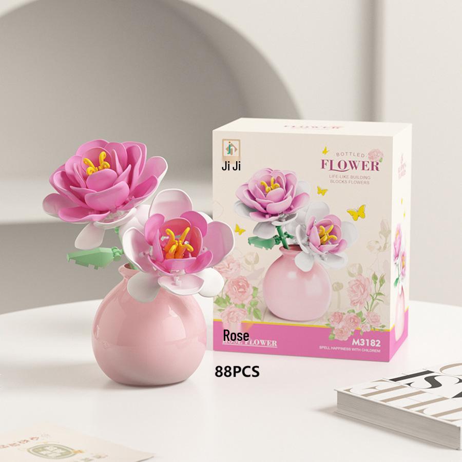 Preserved Flower Bonsai & Rose Succulent Building Blocks - Compatible with LEGO