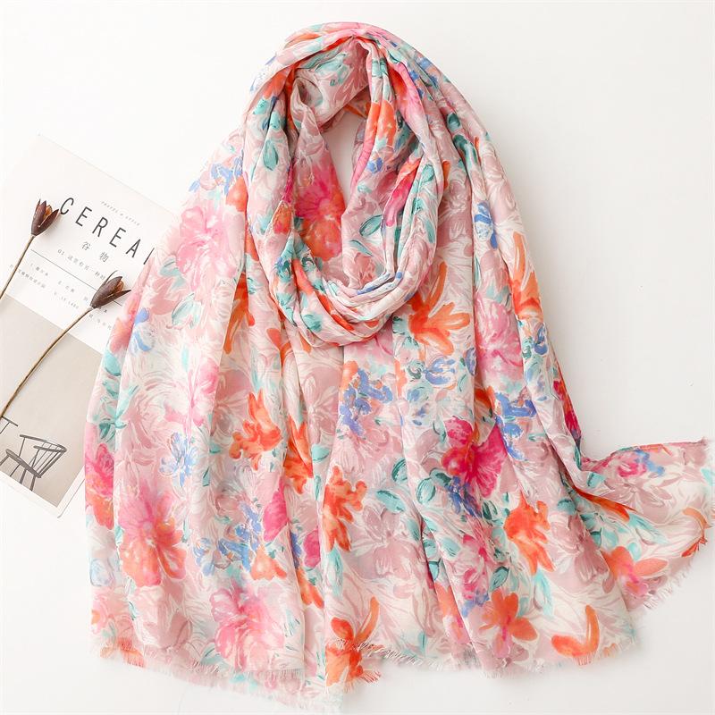 Women Fashion Bohemian Floral Patchwork Tassel Viscose Shawl Scarf Lady Print Soft Wrap Neck Snood Bufanda Muslim Hijab 180*90cm