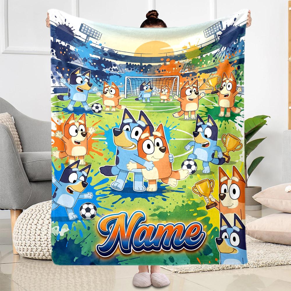 Cartoon Soccer Stars Trophy Customize Text Blanket Gift Personalized Blanket Warmthful Decor Great for Seaside Home Decor Livingroom Sofa