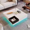 Coffee Table, High Gloss Living Room Table, Side Table with Removable Storage Box, Color Block White and Black, 72*72*30 Cm, With LED Light Effect