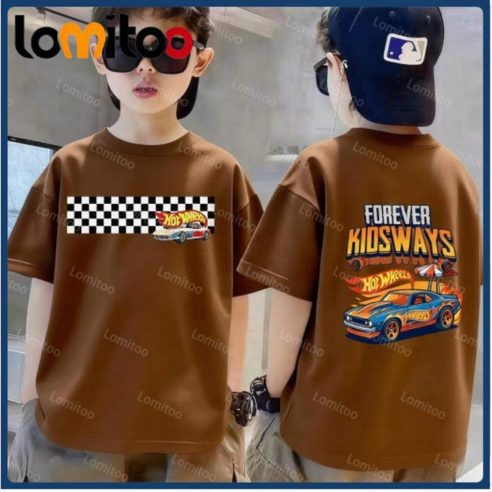 Fashionable and Casual Cute Cartoon Car Short Sleeved T-shirt for Boys and Girls