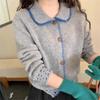 Women's Korean Sweet Style Color Block Cardigan - Turn-Down Collar, Slimming, Single-Breasted Knitted Sweater for Spring/Autumn
