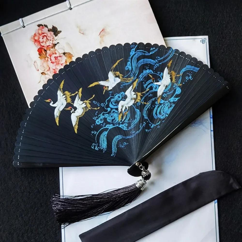 Chinese Style Japanese Classical Folding Fan Black Ancient Style Women's Folding Fan Portable Handmade Hand Fans Home Decoration