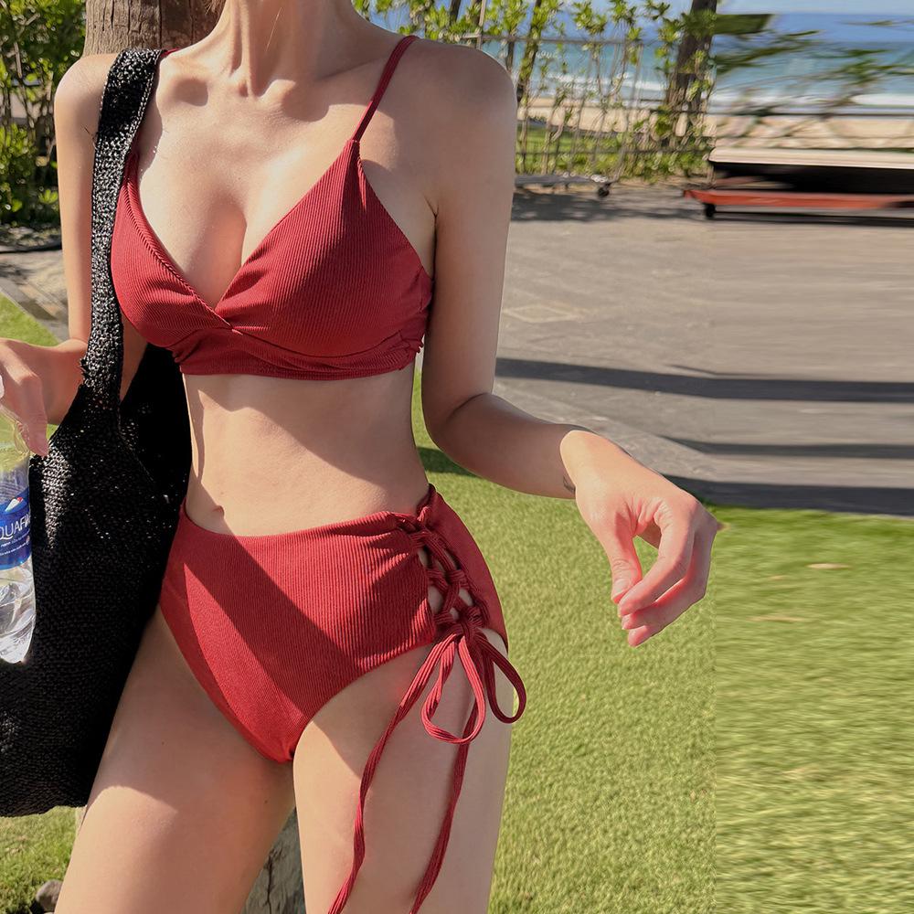 Women's Sexy Push-Up Drawstring Bikini - Tummy-Concealing Slim Fit - Ideal for Beach Vacations and Hot Springs