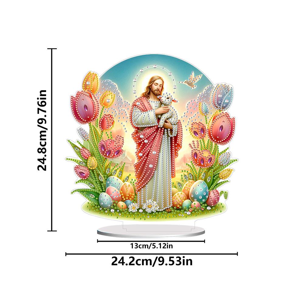 5D DIY Diamond Art Easter Desktop Decor Acrylic Special Shape Easter Lamb Diamond Painting Desktop Decors for Home Office Decor