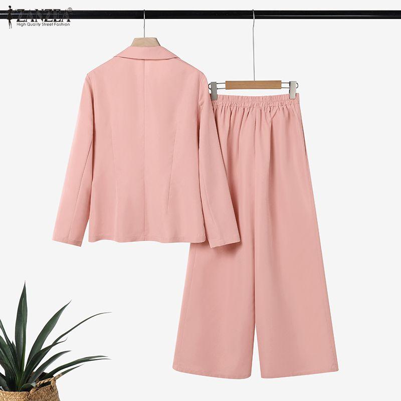 ZANZEA Women Long Sleeve Blazer and Pants Casual Two Piece Suit Sets