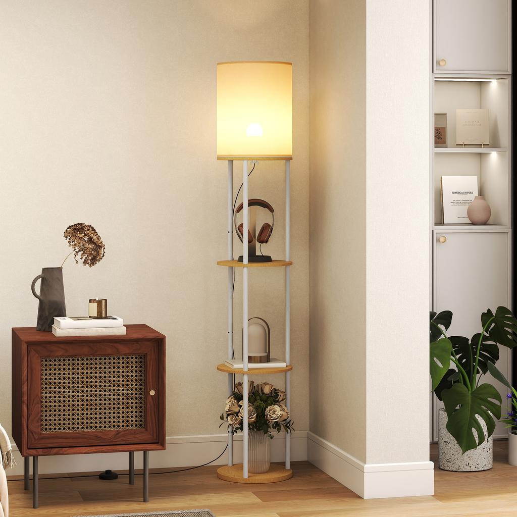 Floor Lamp, Shelves, 3 Color Temperatures, Remote Control, Natural