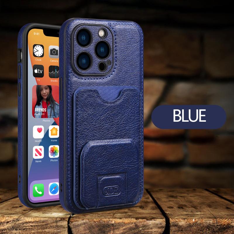 Luxury Solid Color Leather Wallet Card Slot Holder Phone Case For iPhone 16 Pro Max 14 11 12 13 15 Pro Max Shockproof Back Cover