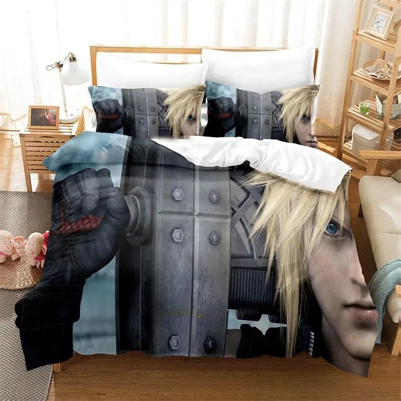 3D Print Game Crisis Core Final Fantasy VII Bed Set Quilt Cover Pillowcase,King Queen Twin Size Boys Girls Adults Bedding Set